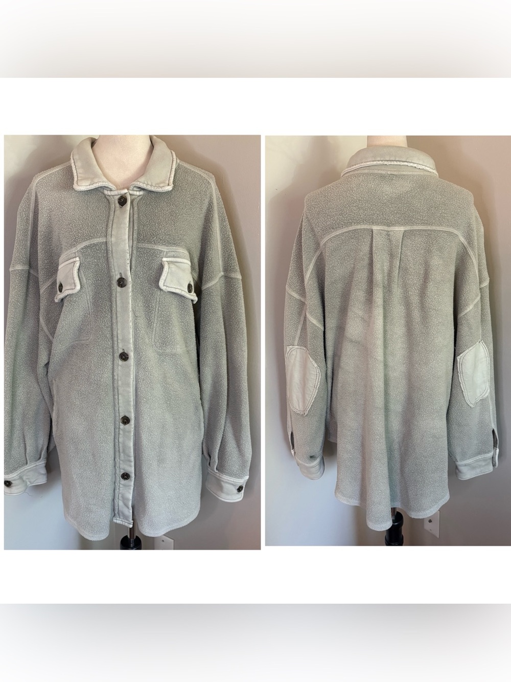 Free People Ruby Jacket Shacket Stone Gray Fleece Oversized Distressed Large